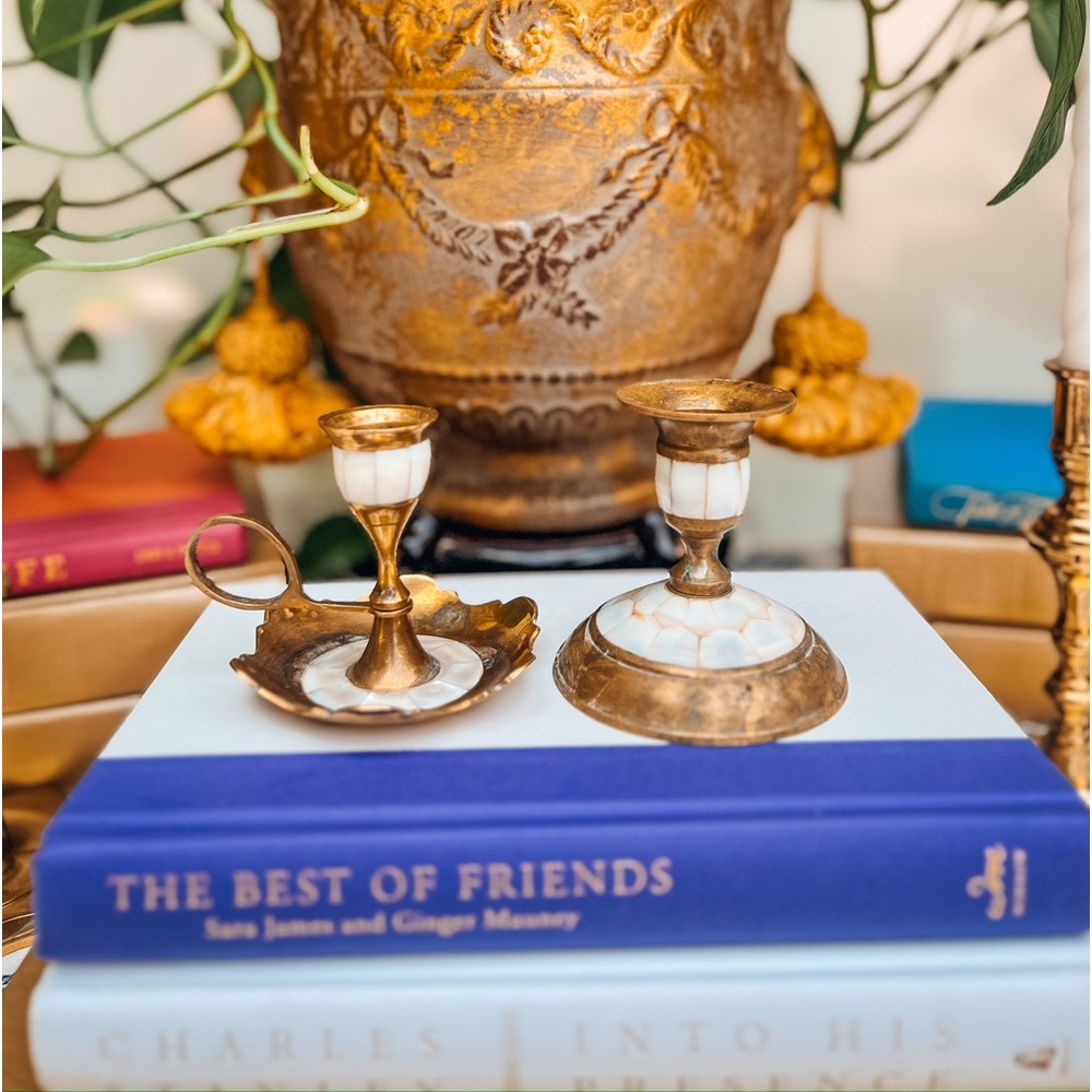 Mother of Pearl / Capiz and Brass Candle Holders